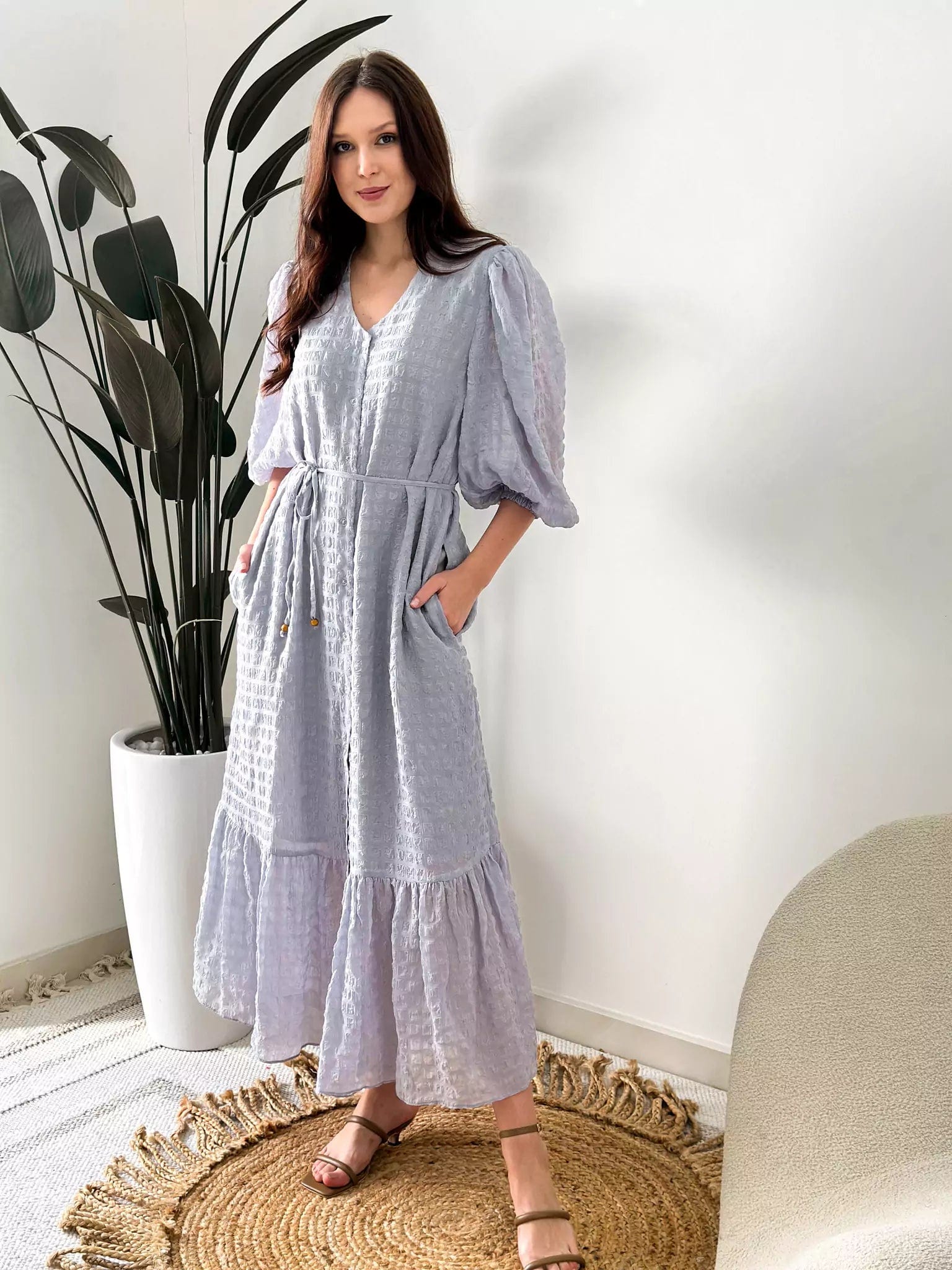 Lunar Ash Texture Long Dress With Pockets Tunics Plaid country