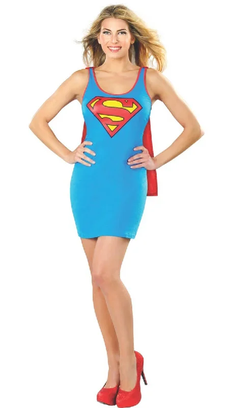 Supergirl Womens Tank Dress Costume With Cape Tunics Polka dots