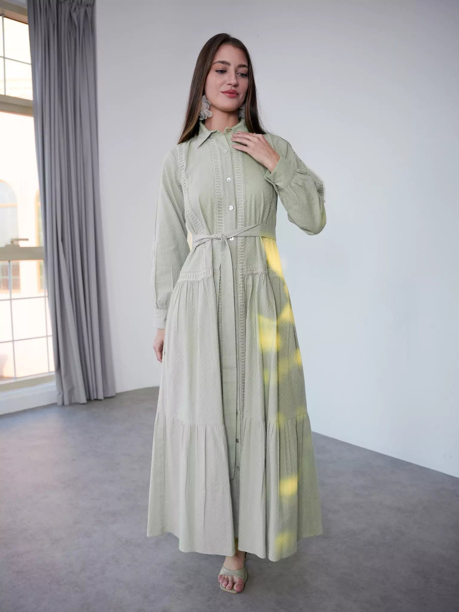 Viola Pastel Green Long Dress Tunics Sophisticated sleek
