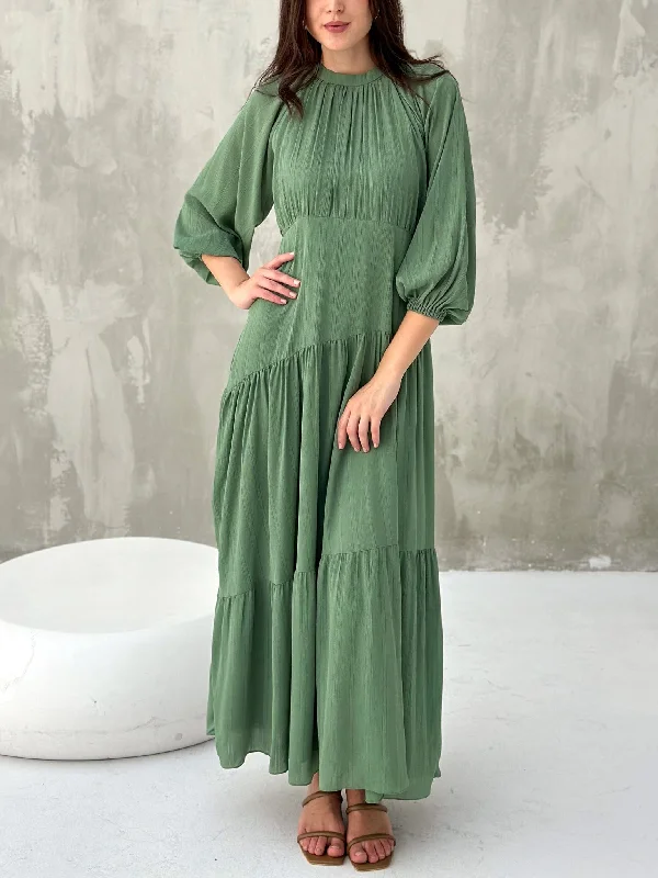 Virid Green Long Dress Tunics Practical easy-care