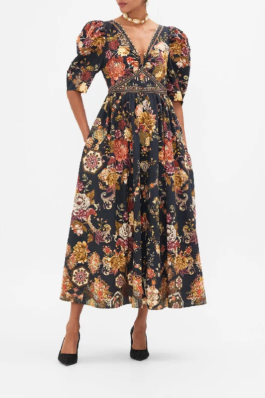 PUFF SLEEVE LONG DRESS WITH HARDWARE STITCHED IN TIME Tunics Chic fashionable