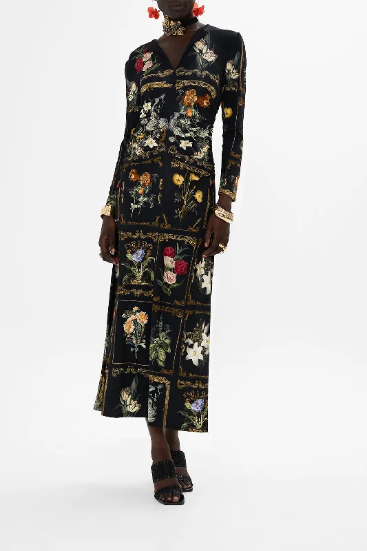 GATHERED JERSEY LONG DRESS MAGIC IN THE MANUSCRIPTS Tunics Fashionable chic