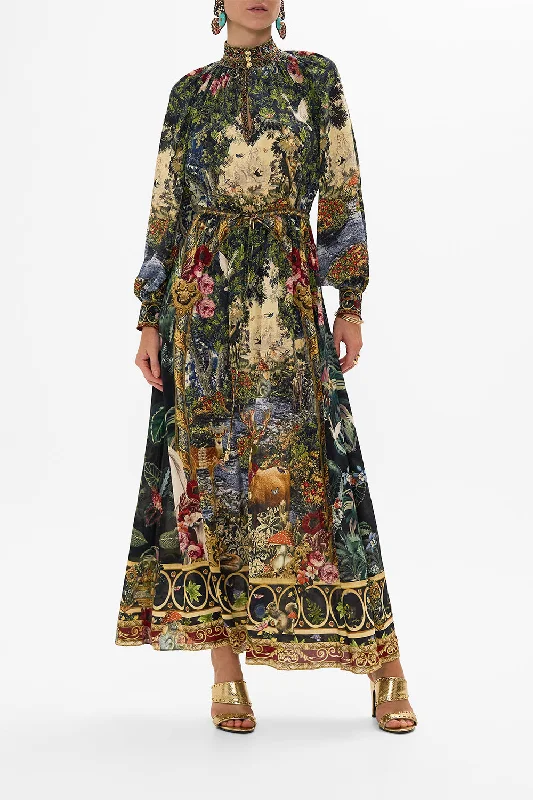 DRAWCORD WAIST LONG DRESS TAPESTRY TOTEMS Tunics Trendy modern