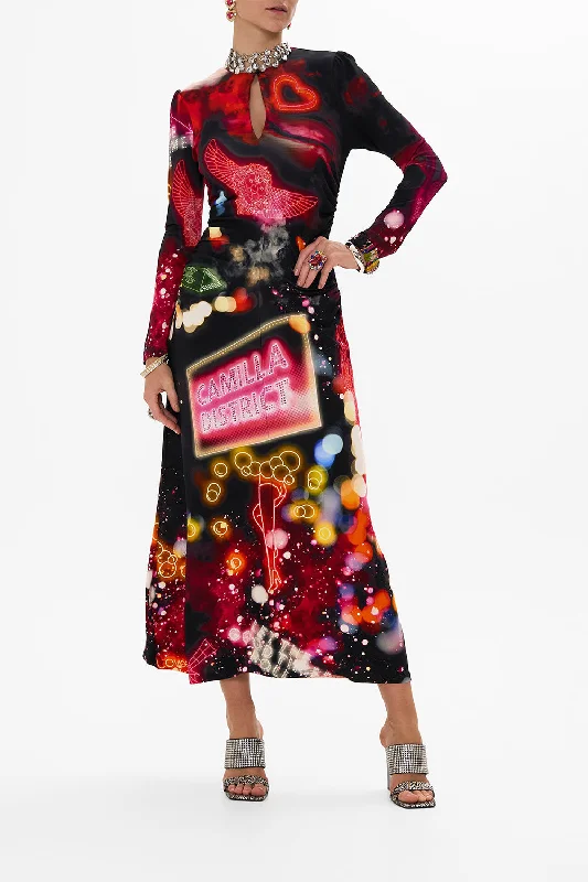 GATHERED JERSEY LONG DRESS ELECTRIC LOVELAND Tunics Trendy modern