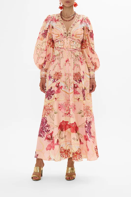 SHAPED WAISTBAND DRESS WITH GATHERED SLEEVES BLOSSOMS AND BRUSHSTROKES Tunics Versatile stylish SHAPED WAISTBAND DRESS WITH GATHERED SLEEVES BLOSSOMS AND BRUSHSTROKES Tunics Versatile stylish