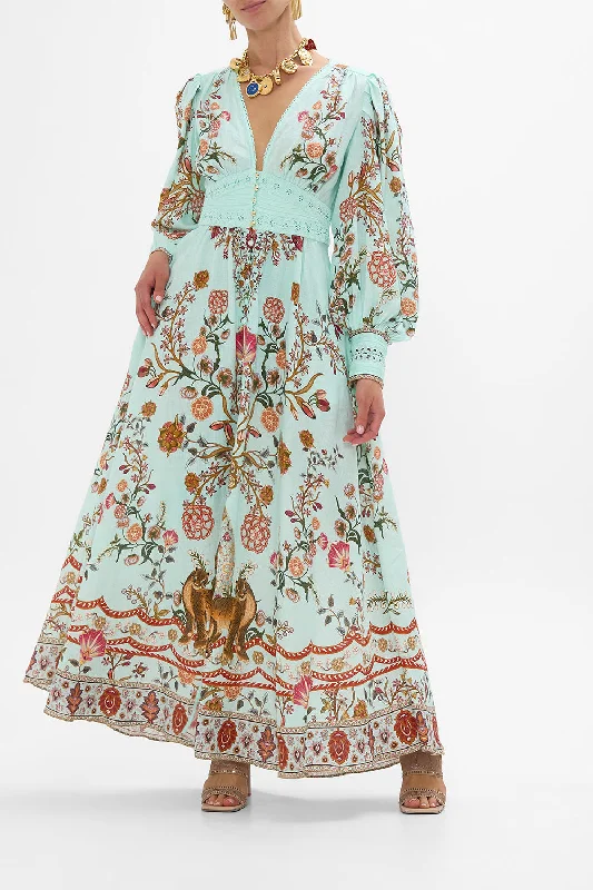 SHAPED WAISTBAND DRESS WITH GATHERED SLEEVES WEAVING WORLDS Tunics Canvas sturdy
