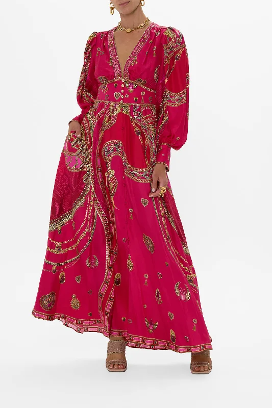 SHAPED WAISTBAND DRESS WITH GATHERED SLEEVES KISSED BY A COBRA Tunics Handmade artisanal