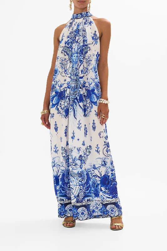 TIE NECK LONG DRESS IMMORTAL INK Tunics Sophisticated sleek