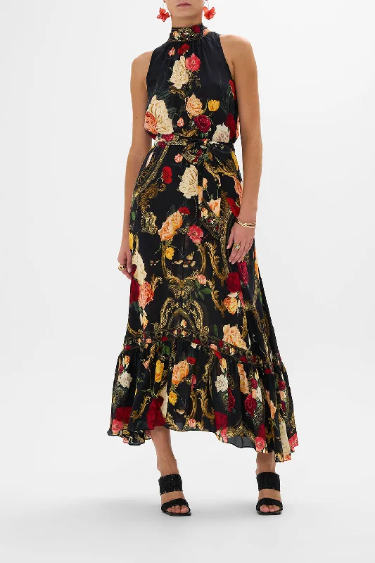 NECKTIE DRESS WITH ELASTICATED WAIST MAGIC IN THE MANUSCRIPTS Floral Print girly
