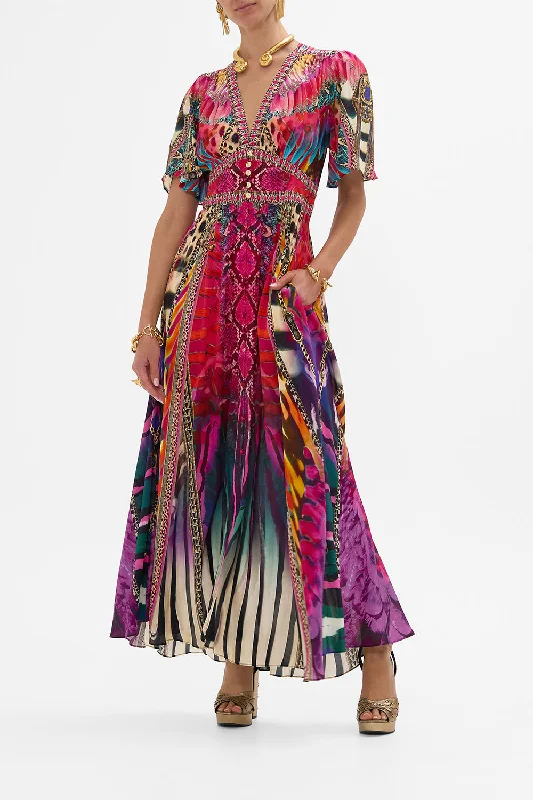 SHAPED WAISTBAND DRESS WITH FLUTTER SLEEVES SAHARA SUPERNATURAL Tunics Practical durable