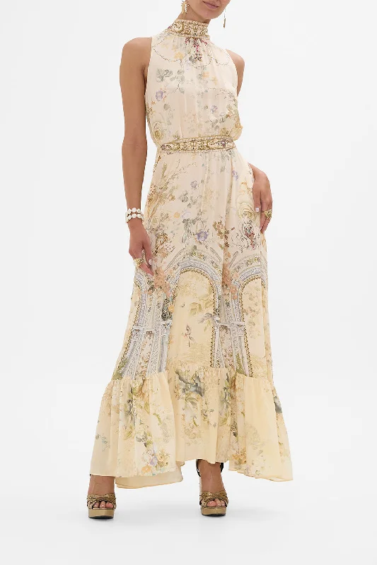 NECKTIE DRESS WITH ELASTICATED WAIST ADORNED IN ANTIQUITY Tunics Solid Classic
