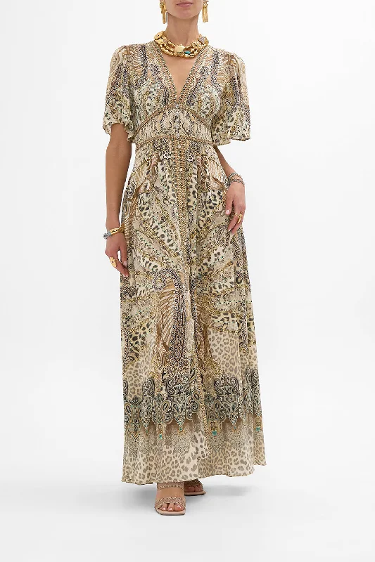 SHAPED WAISTBAND DRESS WITH FLUTTER SLEEVES THE THRONE ROOM Tunics Print Colorful