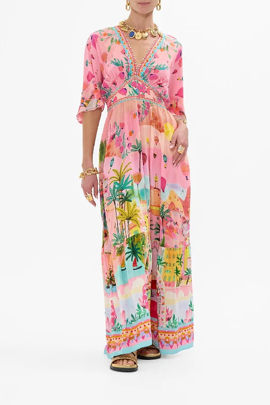WAISTED DRESS WITH HEM RUFFLE SISTER SUNSET Boatneck Modish Everyday
