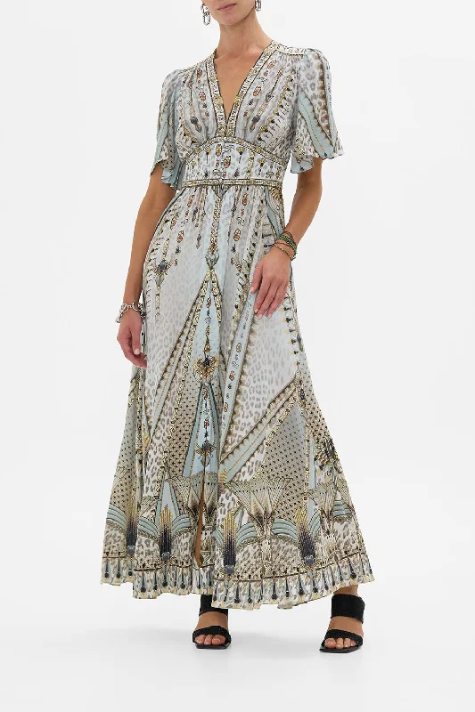 SHAPED WAISTBAND DRESS WITH FLUTTER SLEEVES SAHARA STARLET Tunics Office stylish