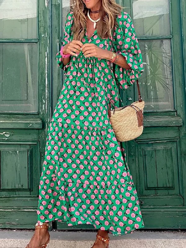 DressBetty - Female Loose V Neck Bohemian Long Dress Tunics Chic elegant
