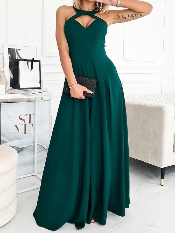 DressBetty - Sexy Hanging Neck Solid Long Dress Tunics Stylish elegant