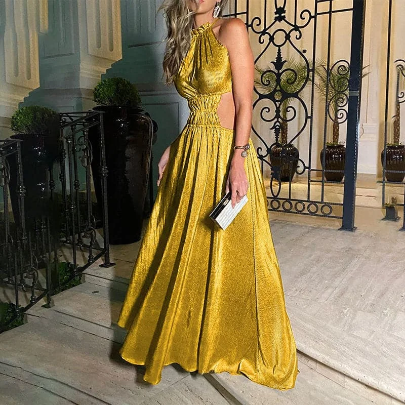 DressBetty - Wefads  Metallic Color Long Dress Tunics Versatile all-occasion