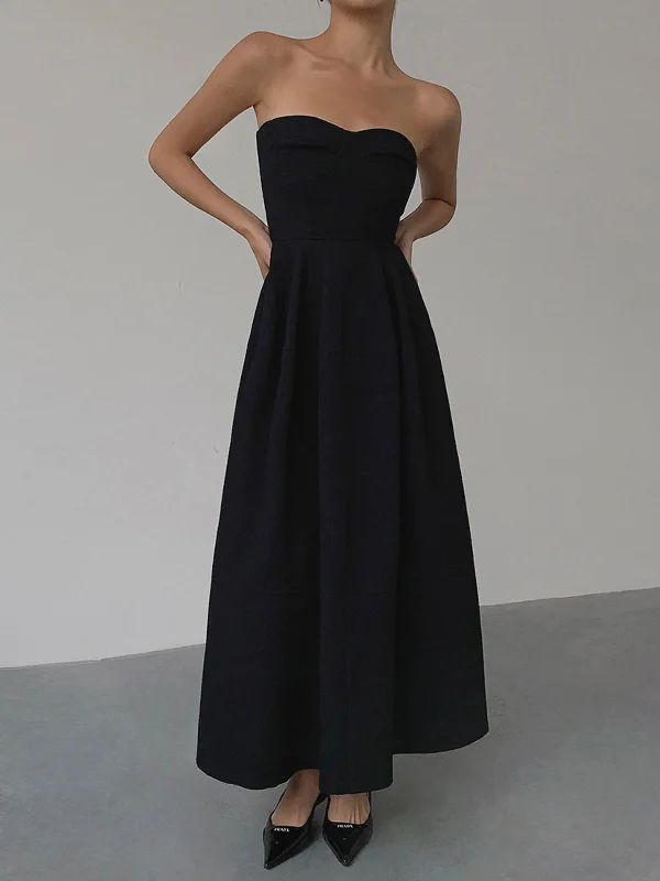 BerryBetty - Contour Piping Strapless Tank Long Dress Off-the-shoulder Chic Trendy