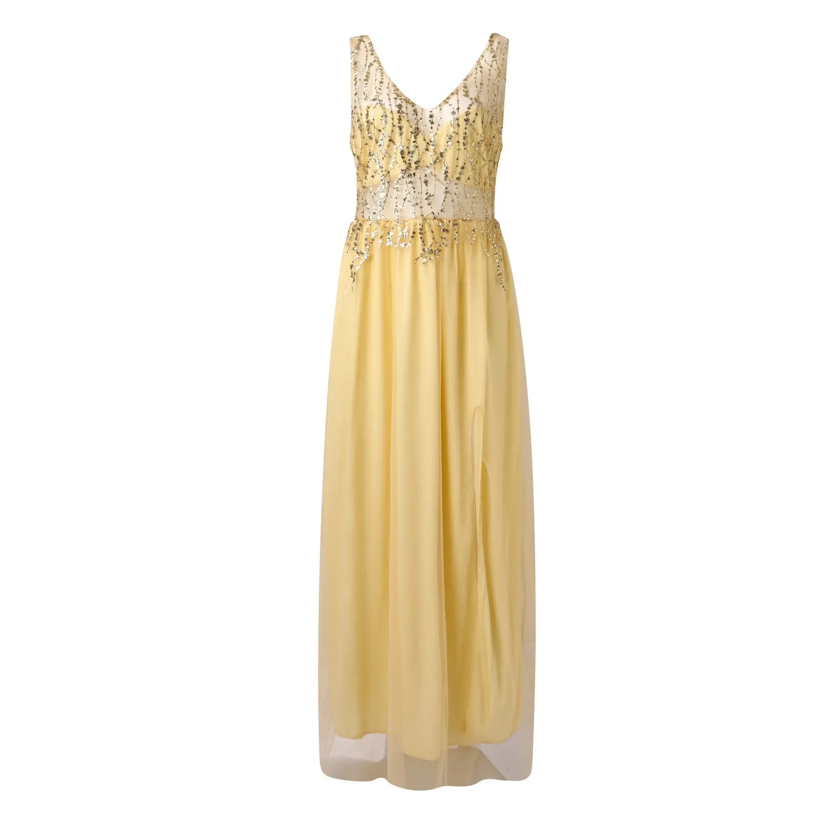 Deep V Neck Slim Waist Sequins Sexy Hollow Lace Party High Slits Mesh SunLong Dress Tunics Office stylish Deep V Neck Slim Waist Sequins Sexy Hollow Lace Party High Slits Mesh SunLong Dress Tunics Office stylish