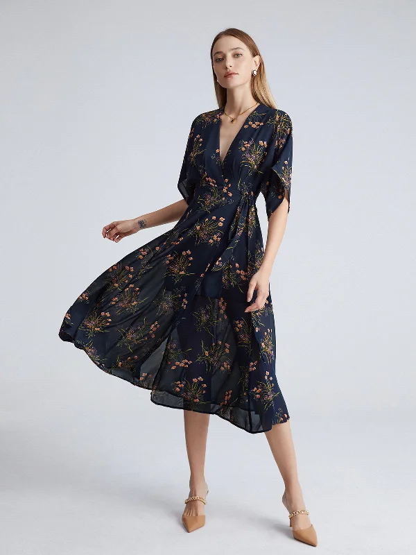 BerryBetty - Eden Garden V Neck Long Dress Turtleneck Warm Winter