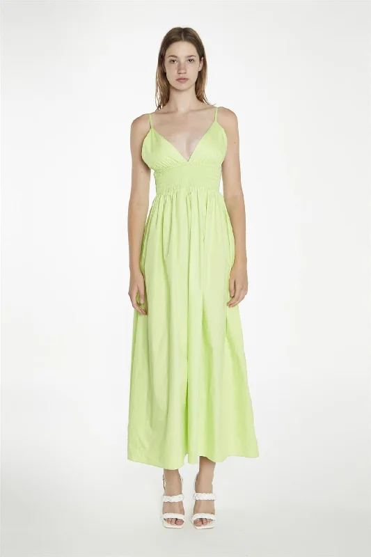 Electric-Lime Shirred Waist Maxi-Dress Tunics Cozy comfortable