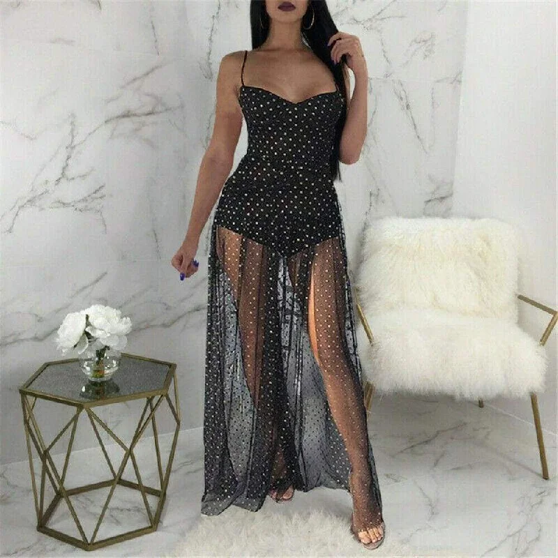 FashionSierra - Fashion Women Sexy Polka Dots Slit Ladies See-Through Long Dress Tunics Fall fleece FashionSierra - Fashion Women Sexy Polka Dots Slit Ladies See-Through Long Dress Tunics Fall fleece