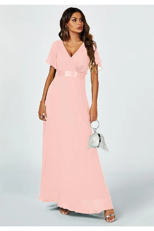 FS Collection Angel Sleeves Empire Waist Bridesmaid Dress In Pink Tunics Luxurious high-end FS Collection Angel Sleeves Empire Waist Bridesmaid Dress In Pink Tunics Luxurious high-end