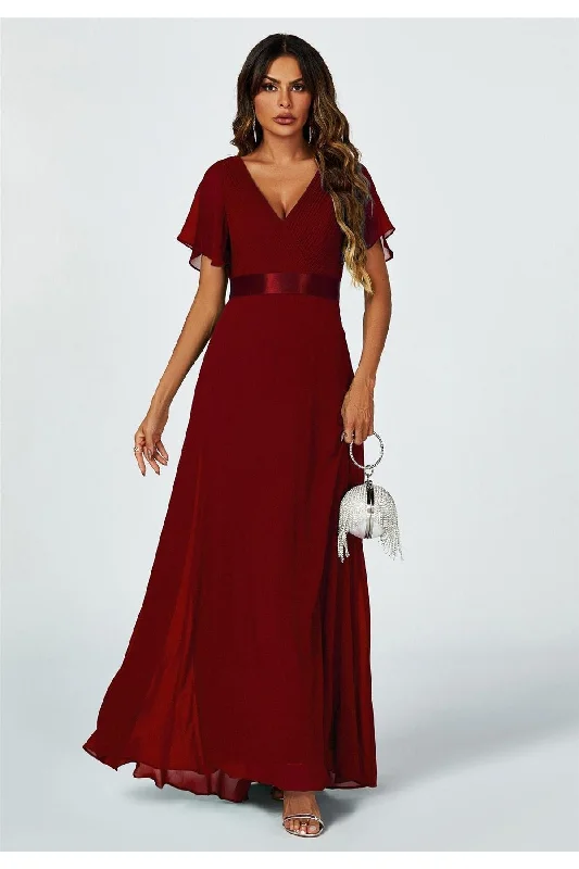 FS Collection Angel Sleeves Empire Waist Bridesmaid Dress In Wine Tunics Sophisticated sleek FS Collection Angel Sleeves Empire Waist Bridesmaid Dress In Wine Tunics Sophisticated sleek
