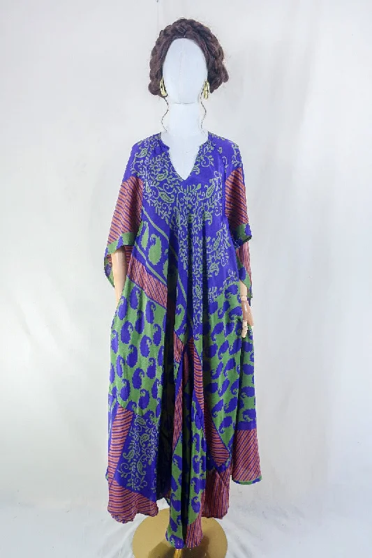 Goddess Dress - Dusky Purple & Midnight Green Paisley - Vintage Sari - Free Size Tunics Formal black Goddess Dress - Dusky Purple & Midnight Green Paisley - Vintage Sari - Free Size Tunics Formal black
