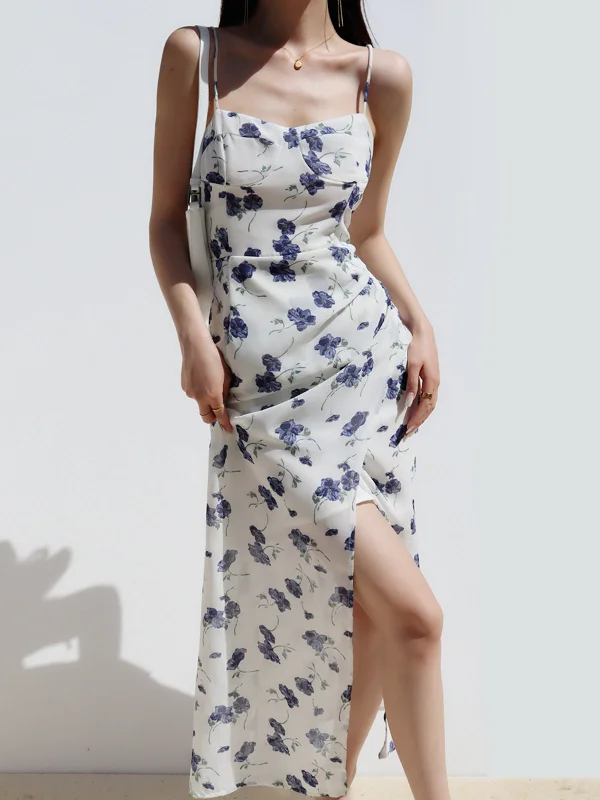 BerryBetty - Iris Strap Floral Long Dress Crew Neckline Casual