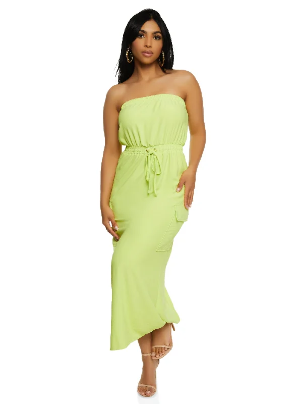 Haute Monde Tie Waist Cargo Pocket Tube Dress Tunics Mesh breathable