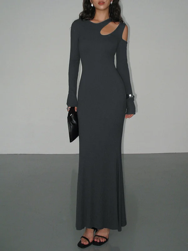 BerryBetty - Long Sleeve Cutout Long Dress Tunics Mesh breathable