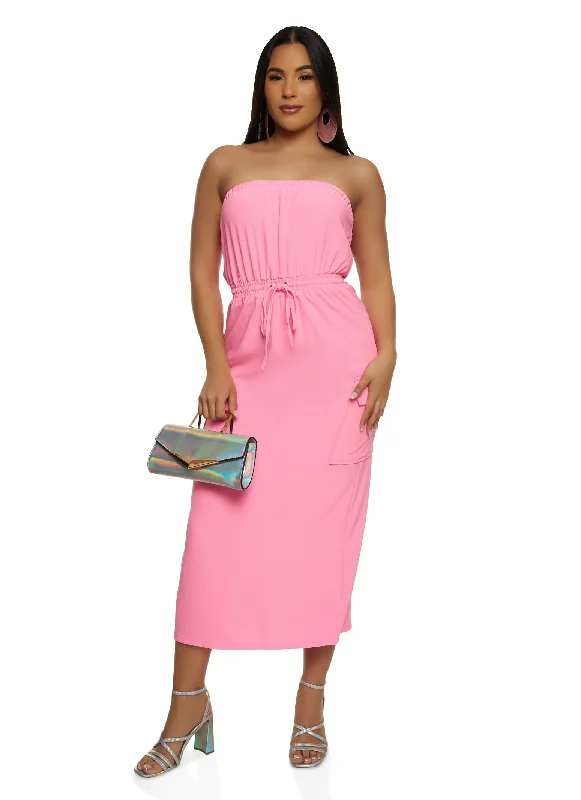 Haute Monde Tie Waist Cargo Pocket Tube Dress Tunics Plaid country