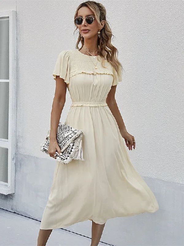 DressBetty - Sweet Solid Dress Women Puff Short Sleeve O Neck High Waist Casual Long Dresses Tunics Brand named DressBetty - Sweet Solid Dress Women Puff Short Sleeve O Neck High Waist Casual Long Dresses Tunics Brand named