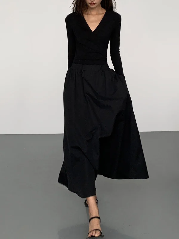 BerryBetty - V-Neck Double Pockets Long Sleeve Long Dress Tunics stripes playful