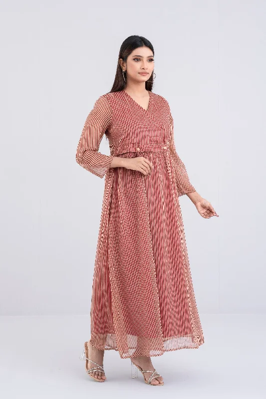 Georgette Striped Long Dress empire Waist empire