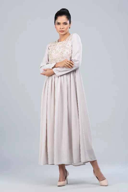 Full-Sleeve Georgette Long Dress Shift Classic Vintage