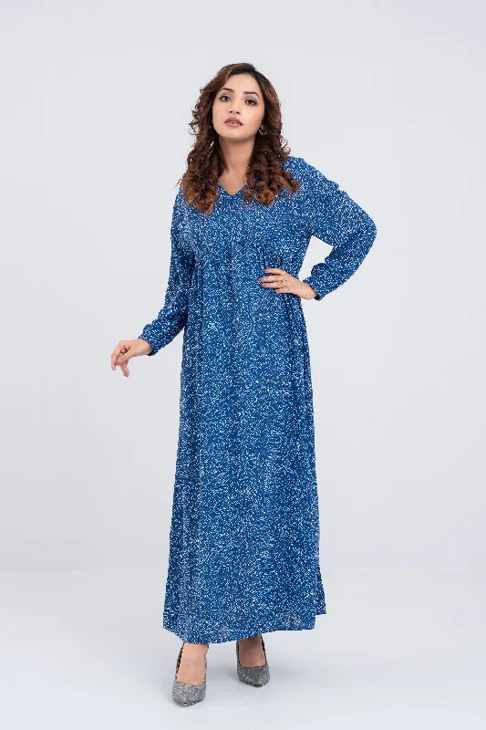 Ditsy Dot Dream Georgette Long Dress Crew Neckline Casual