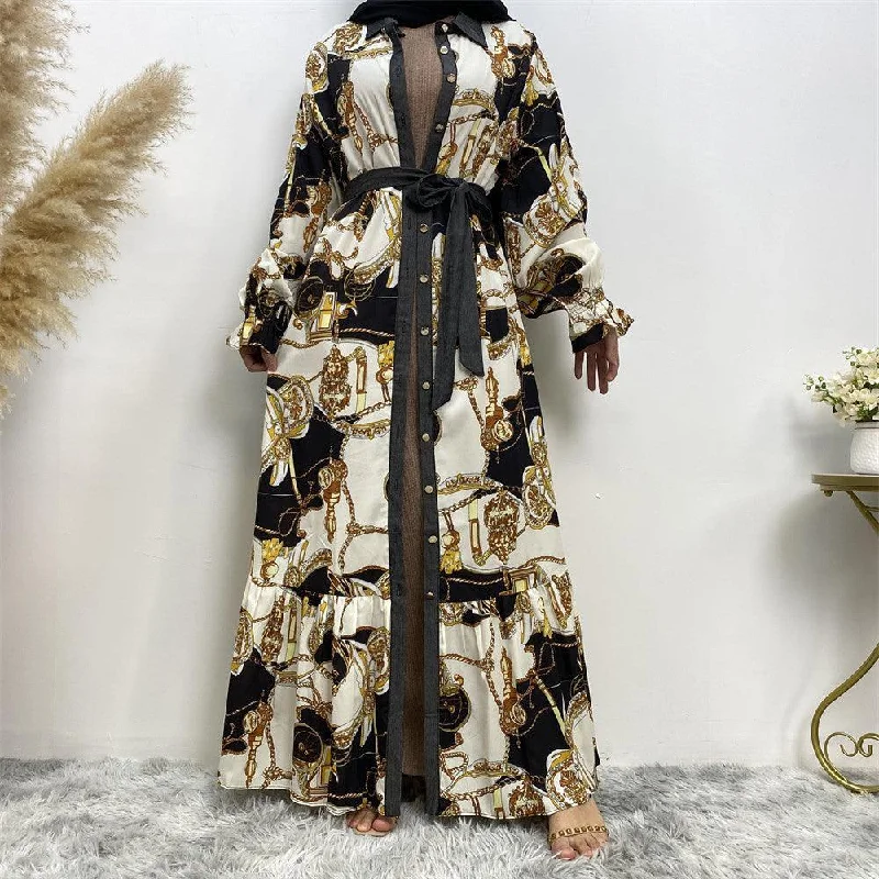 2227# Pretty printed long dress Polyester Casual Dresses Tunics Practical easy-care