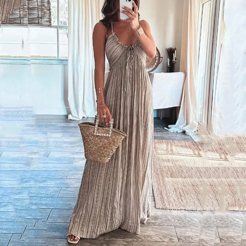 Backless U Neck Strap Long Dress Tunics Brand named