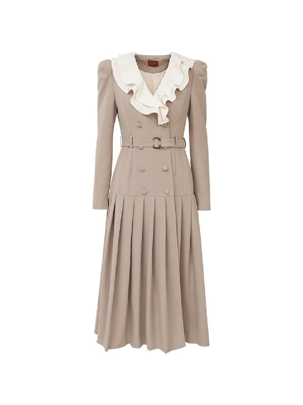 Belted pleats long dress (beige) Tunics Sophisticated sleek