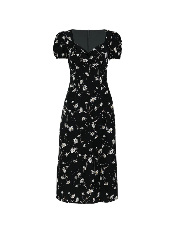 Black daisy long dress Tunics Travel practical