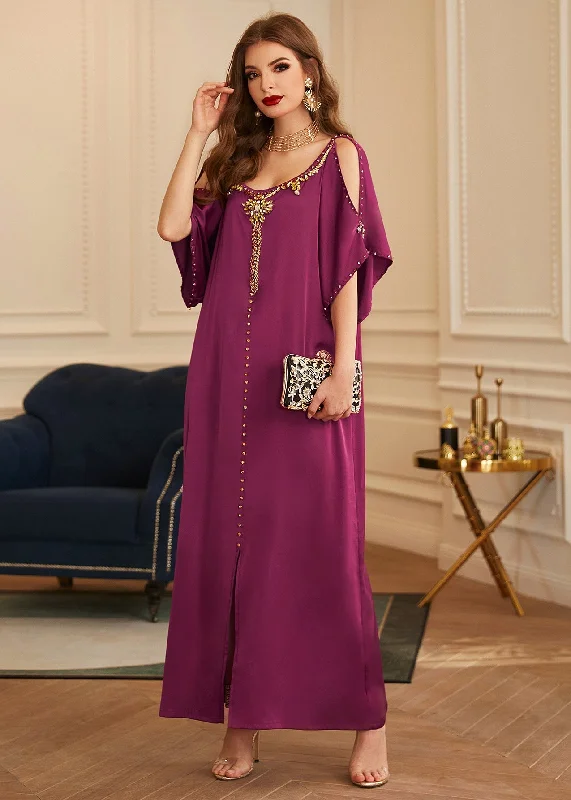 Boutique Purple O-Neck Patchwork Cold Shoulder Slim Silk Holiday Long Dress Summer Tunics Running lightweight Boutique Purple O-Neck Patchwork Cold Shoulder Slim Silk Holiday Long Dress Summer Tunics Running lightweight