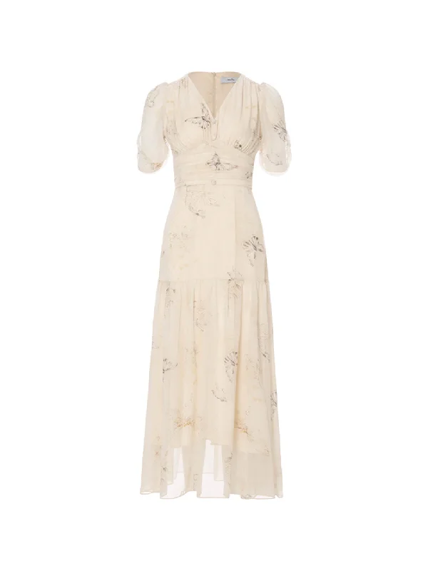 Butterfly v-neck long dress Tunics Satin smooth