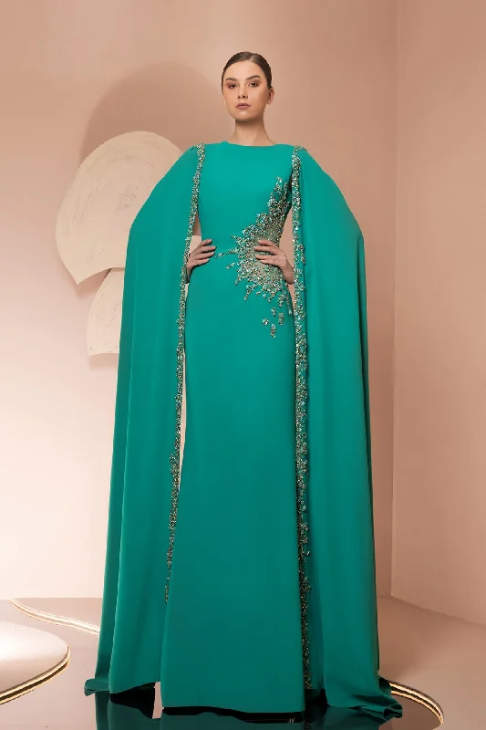 Cape sleeves crepe dress with embrodiery Bodycon Club Sequined