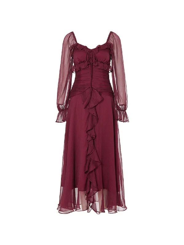 Cherry red ruffle long dress Tunics Essential wardrobe