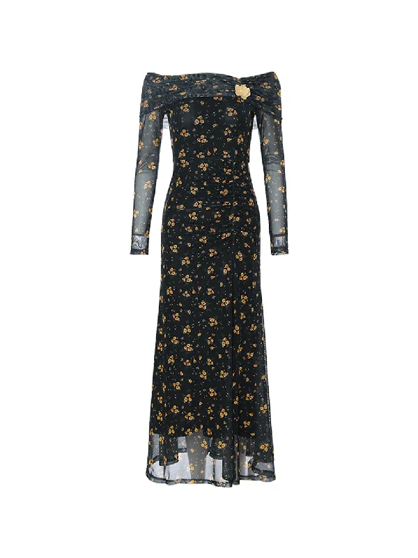 Citrus off-shoulder long dress Tunics Vintage classic