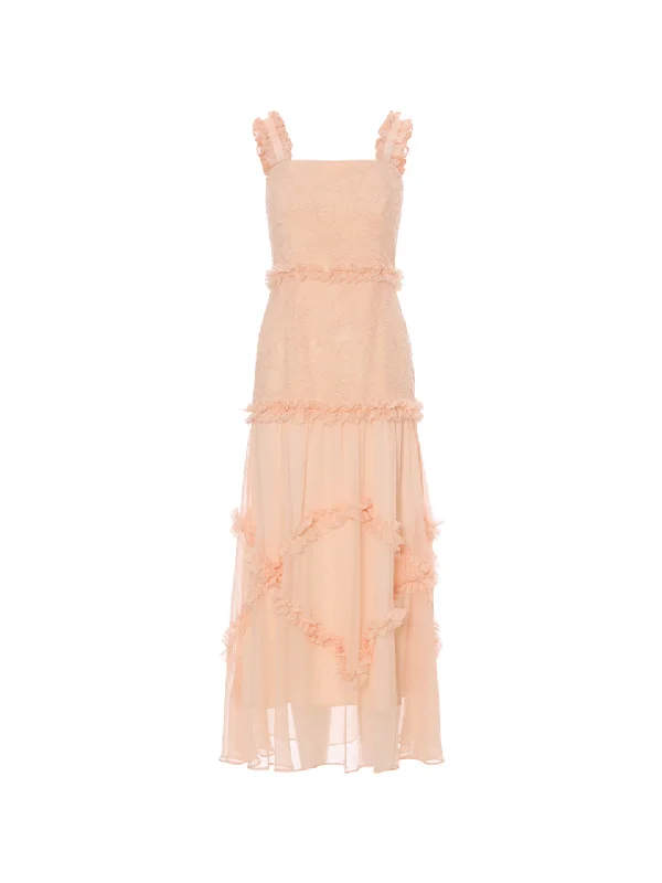 Coral tiered long dress Elegant Long Evening