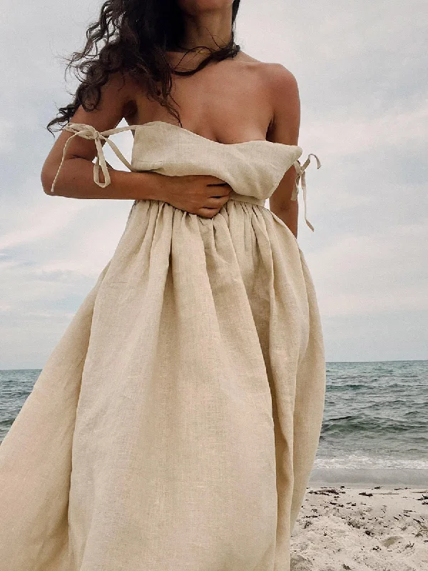 Cotton V-neck Suspender Long Dress Square Neckline Feminine