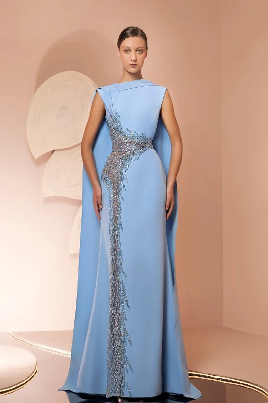 Crepe dress with embroidery and cape Tunics Practical easy-care